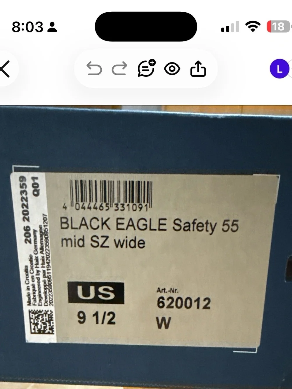 Haix Black Eagle Safety 55 Mid Boots Size US 9.5 Wide New in Box
